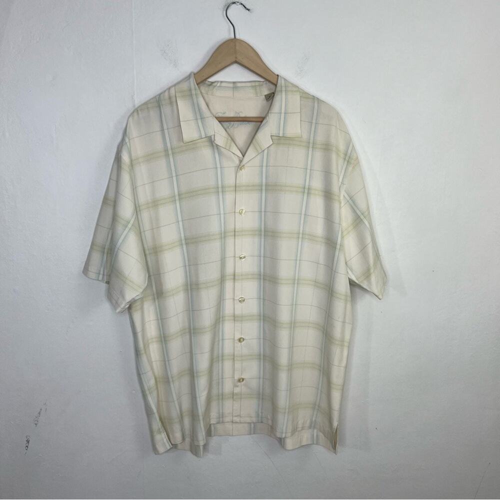 Tommy Bahama 100% Silk Short Sleeve Pale Yellow Shirt Size XL